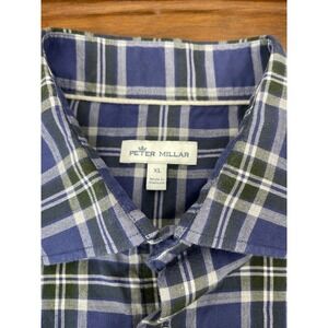 Peter Millar Plaid Blue Flannel Men's XL Long Sleeve Button Up Shirt Pocket
